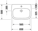 DURAVIT D-Code Waschtisch 650 mm weiß ohne Überlauf mit Hahnlochbank – Wandmontage