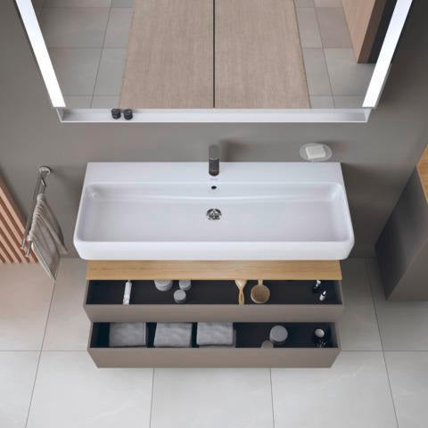 Duravit Qatego Waschtischunterbau 1190 mm – Weiß Matt mit Eiche Schwarz Nische, 1 Auszug, LED
