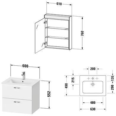 DURAVIT XBase Möbel-Set 630 mm – Waschtisch, Unterbau & Spiegelschrank in Weiß Glänzend