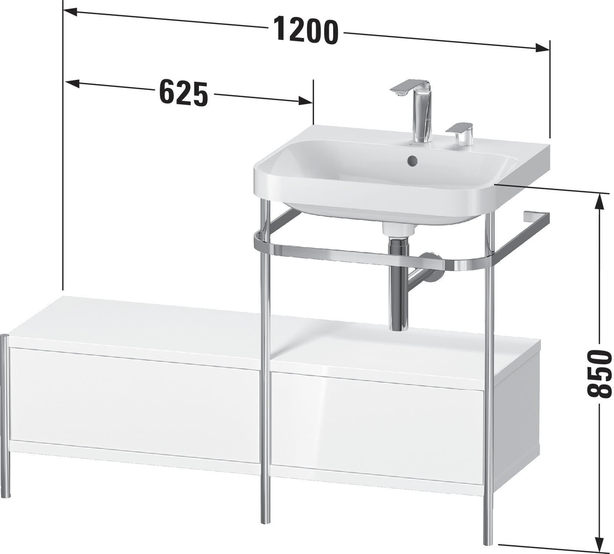 Duravit Waschtischset Happy D.2 Plus 1200x490mm taupe supermatt – Einrichtungssystem Nussbaum rechts