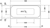 DURAVIT Happy D.2 Whirlwanne 1800x800mm, Einbau, Air-System, 2 Rückenschrägen, Weiß