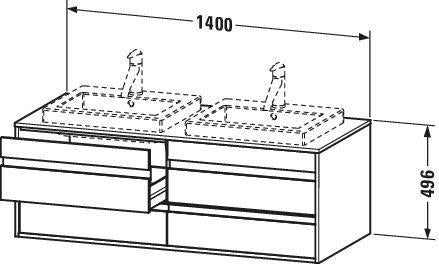 DURAVIT Ketho Waschtischunterbau wandhängend 1400 mm, 4 Schubkästen, weiß matt, 2 Becken