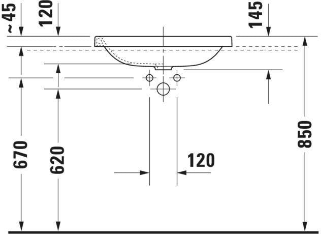 DURAVIT DuraStyle Einbauwaschtisch 600 mm weiß ohne Hahnloch & Überlauf