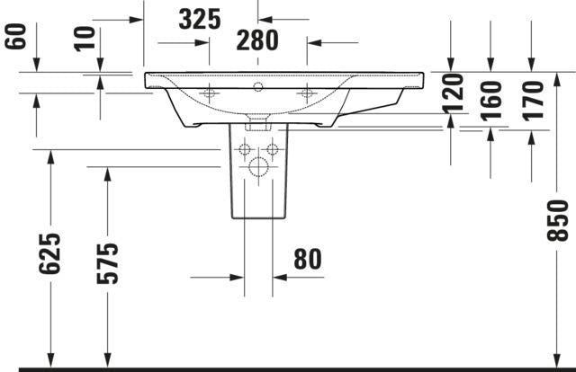 Duravit D-Neo Waschtisch 800 mm weiß mit Überlauf, Hahnlochbank und Becken links