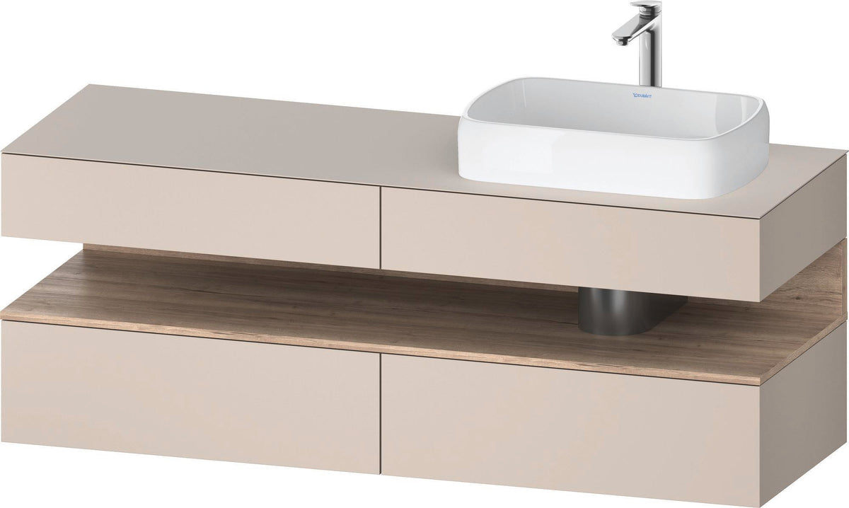 Duravit Qatego Konsolenwaschtischunterbau 1600 mm Weiß Hochglanz mit Eiche Schwarz Nische