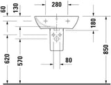 DURAVIT Waschtisch ME by Starck 550 mm Weiß Seidenmatt mit Überlauf und Hahnloch