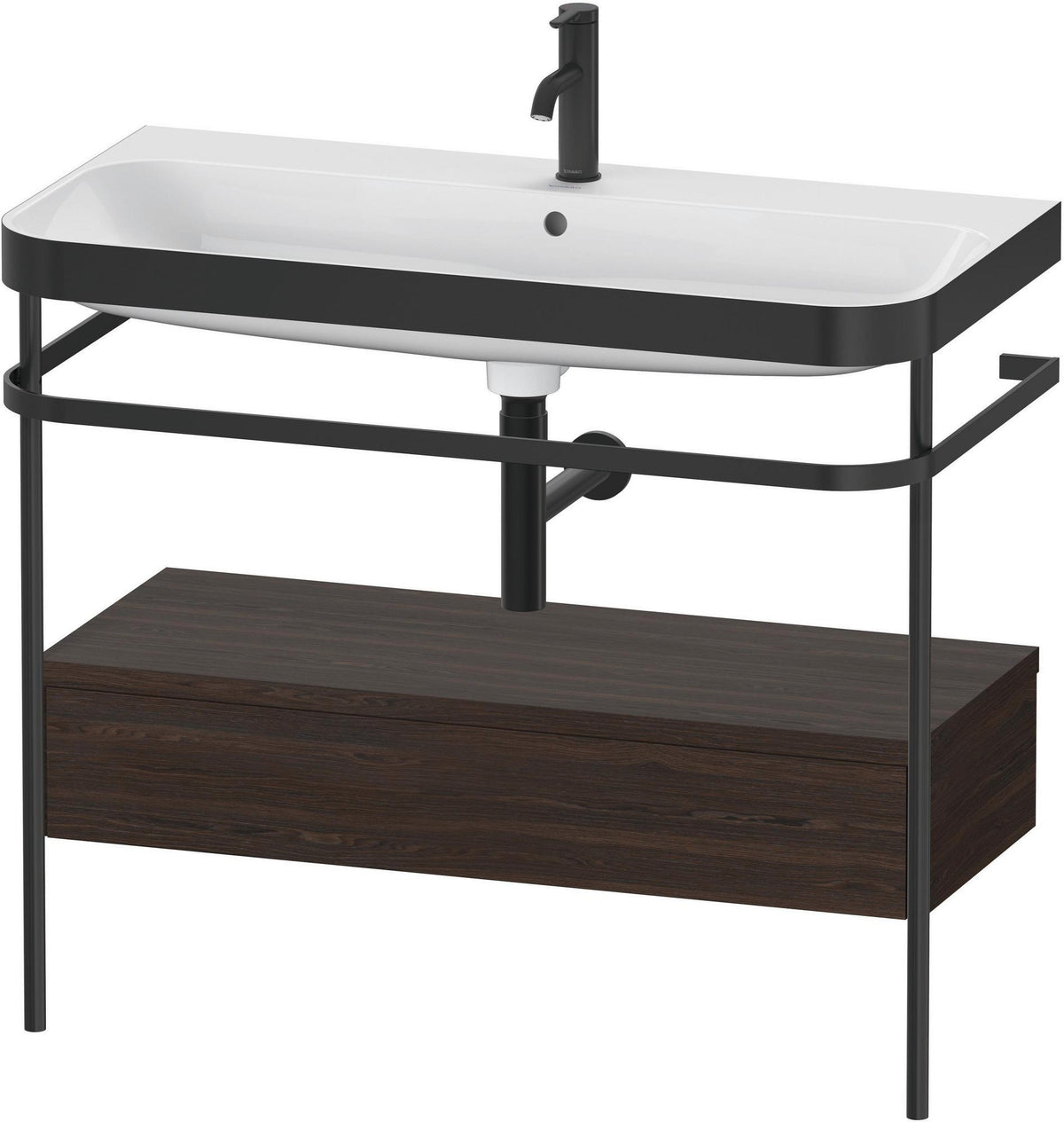 Duravit Happy D.2 c-bonded Waschtischset mit Metallkonsole, Nussbaum gebürstet, 975 mm
