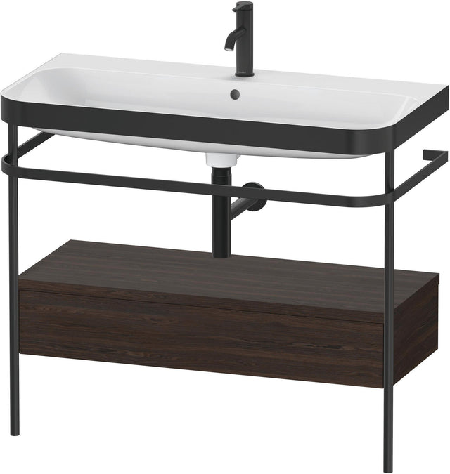 Duravit Happy D.2 c-bonded Waschtischset mit Metallkonsole, Nussbaum gebürstet, 975 mm