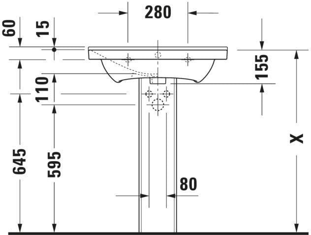DURAVIT Möbelwaschtisch P3 Comforts 650 mm weiß mit Überlauf und Hahnlochbank