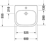 Duravit D-Code Vital MED Waschtisch 600x550mm ohne Überlauf, mit Hahnlochbank, weiß hochglanz