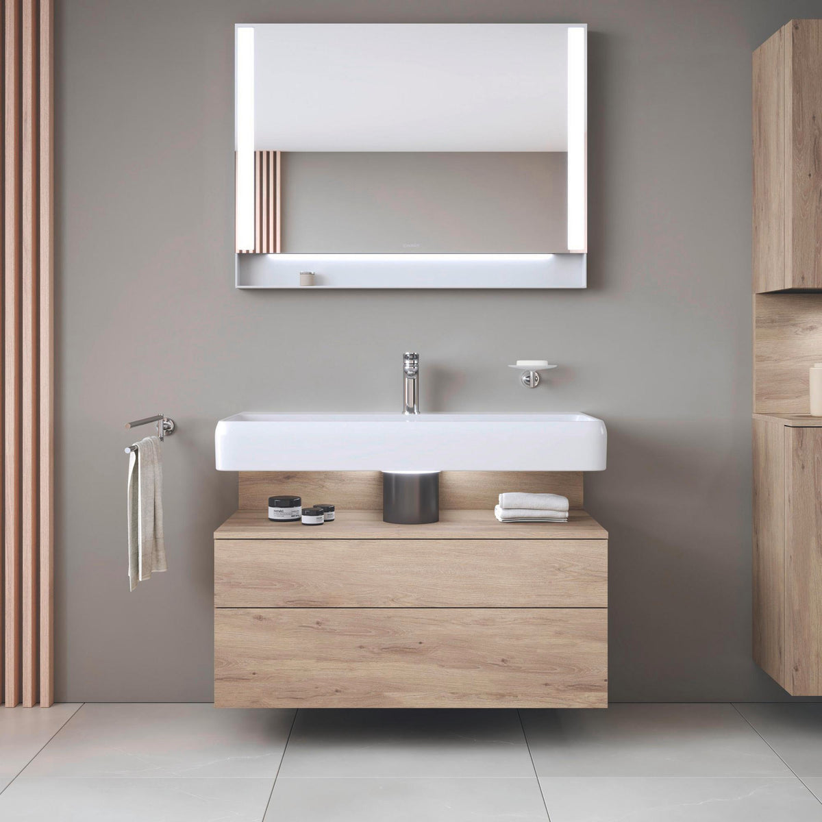DURAVIT Qatego Hochschrank 400 mm, 2 Türen, weiß Hochglanz, Eiche Schw. Matt