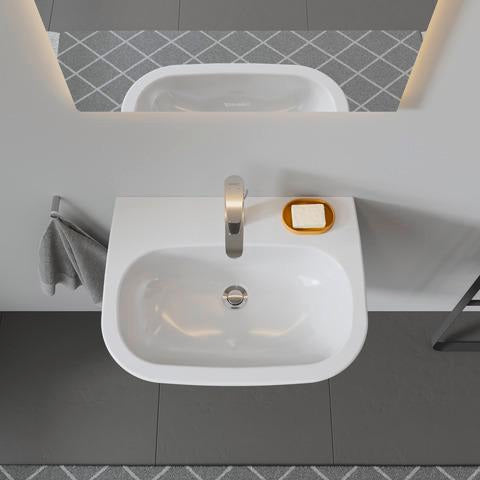 Duravit D-Code Waschtisch 550 mm weiß mit Überlauf und Hahnlochbank – Wandmontage