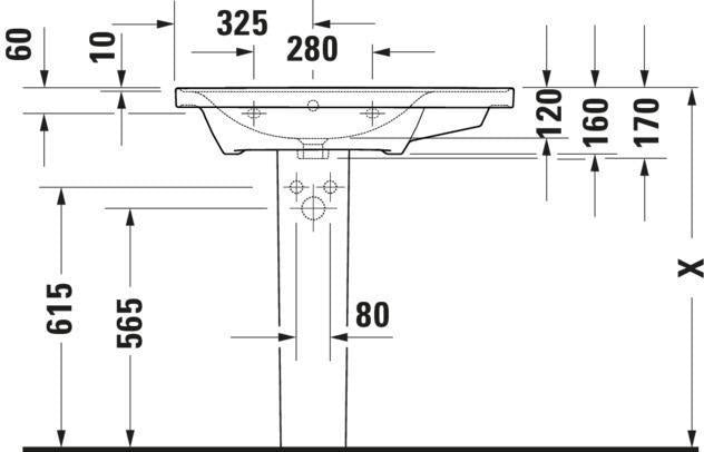 Duravit D-Neo Waschtisch 800 mm weiß mit Überlauf, Hahnlochbank und Becken links