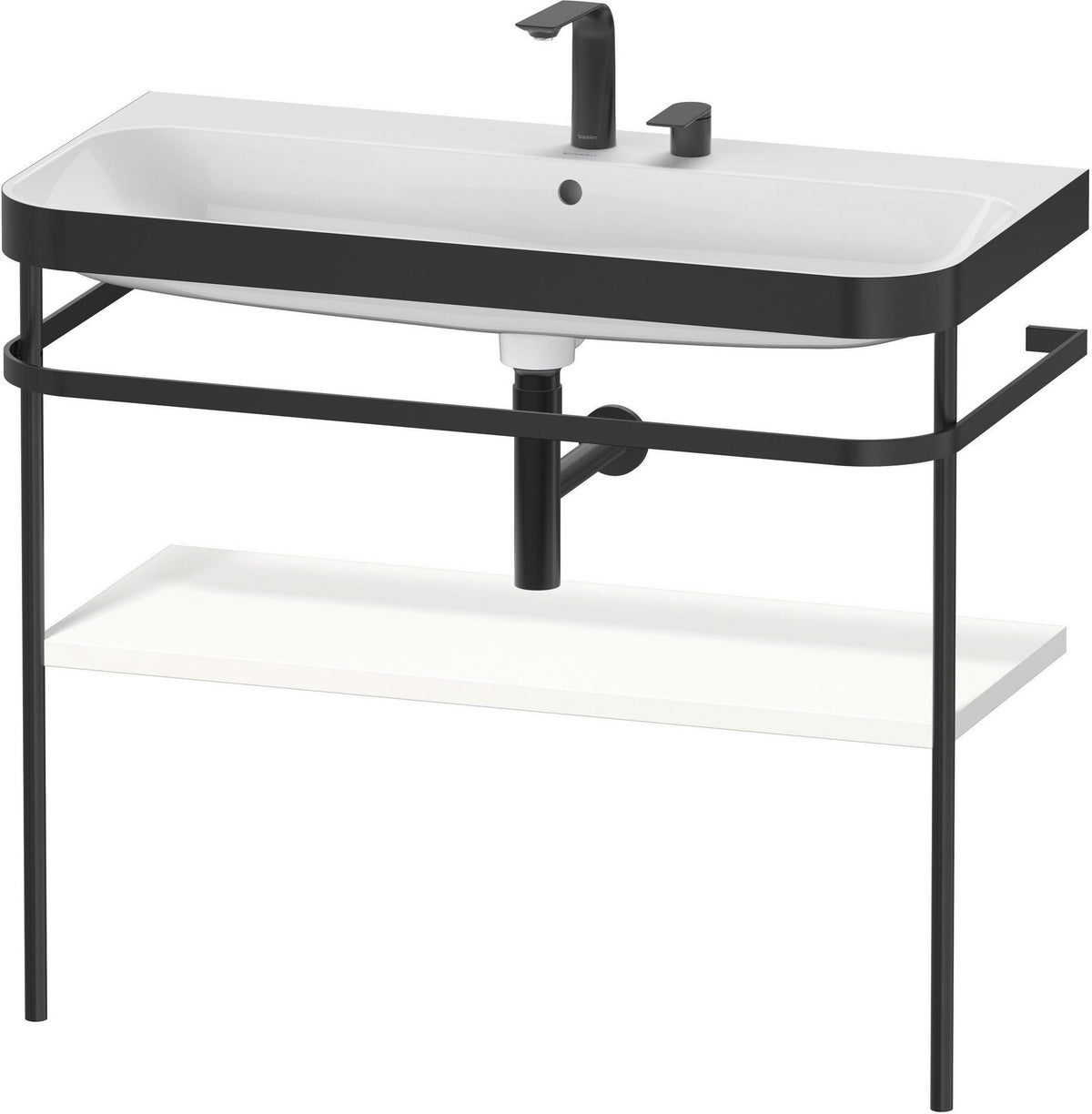 Duravit Happy D.2 c-bonded Waschtischset mit Metallkonsole, 975 mm, Weiß Seidenmatt