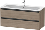 Duravit Ketho.2 Waschtischunterbau 1210 mm Eiche Terra Matt – Wandhängend mit 2 Schubkästen