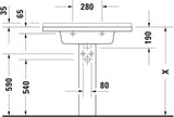 DURAVIT Möbelwaschtisch Starck 3 850 mm mit Überlauf, 1 Hahnloch, weiß – Wandhängend
