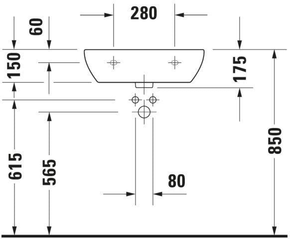Duravit D-Code Waschtisch 550 mm weiß, wandhängend, mit Hahnlochbank und 1 Hahnloch