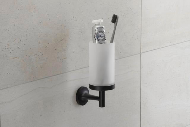 DURAVIT Starck T Zahnputzbecher, Chrom, Akzentfarbe Weiß Matt, 65x98x173 mm, Glas, Messing