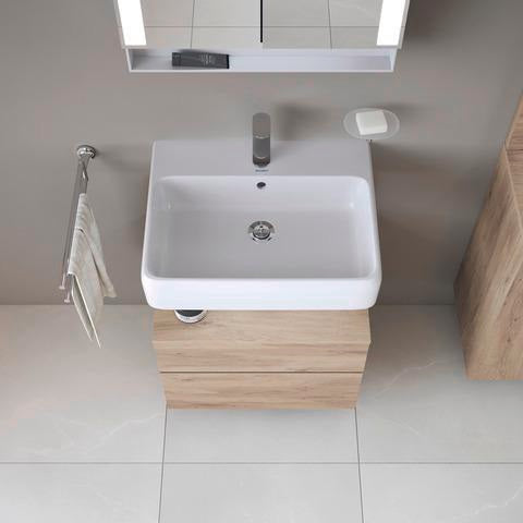 DURAVIT Qatego Waschtischunterbau 590 mm wandhängend, 1 Auszug, weiß Hochglanz, Nische Eiche Schwarz