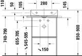 DURAVIT DuraSquare Waschtisch 500 mm weiß mit Hahnlochbank – DuraCeram, ohne Überlauf