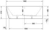 Duravit DURASQUARE Whirlwanne 180x80 Ecke rechts 2 Rückenschrägen Air-System Mineralguss