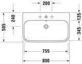Duravit Happy D.2 Möbelwaschtisch 800 mm mit Überlauf, 1 Hahnloch, weiß – wandhängend