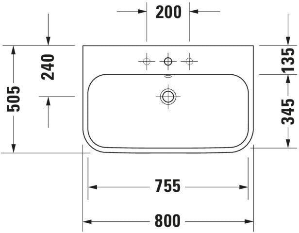 DURAVIT Möbelwaschtisch Happy D.2 800 mm mit Überlauf und Hahnlochbank, geschliffen, weiß