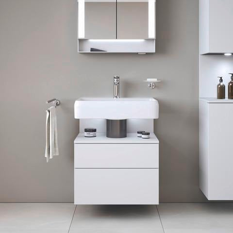 DURAVIT Qatego Waschtischunterbau 590 mm wandhängend, 1 Auszug, weiß Hochglanz, Nische Eiche Schwarz