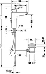 Duravit No.1 Einhebel-Waschtischmischer mit Zugstange, Chrom – 106 mm Ausladung