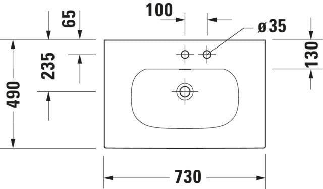 DURAVIT Viu Möbelwaschtisch 730 mm Weiß mit Überlauf und Hahnlochbank