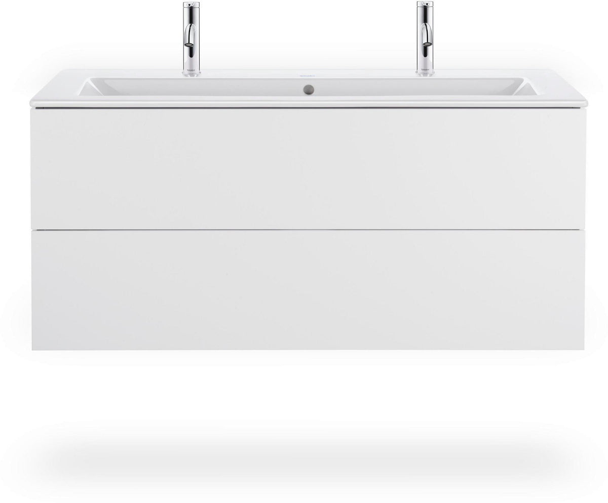 DURAVIT ME by Starck Möbelwaschtisch 1230 mm, 2 Hahnlöcher, mit Überlauf, weiß – Designer-Waschtisch von Philippe Starck