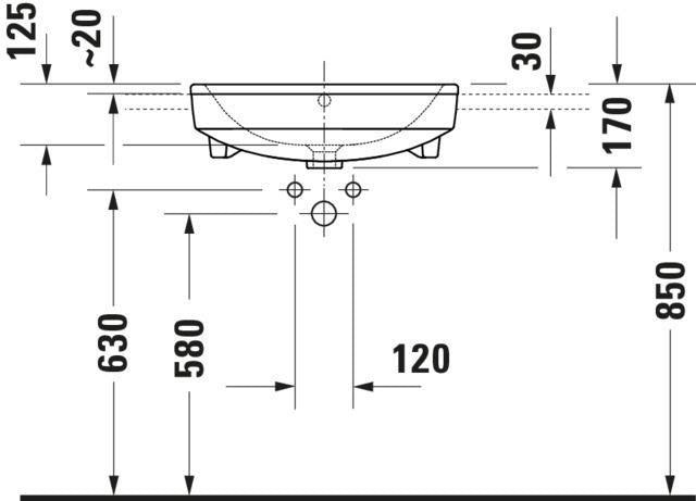 Duravit No.1 Halbeinbau-Waschtisch 550 mm weiß mit Überlauf und Hahnlochbank