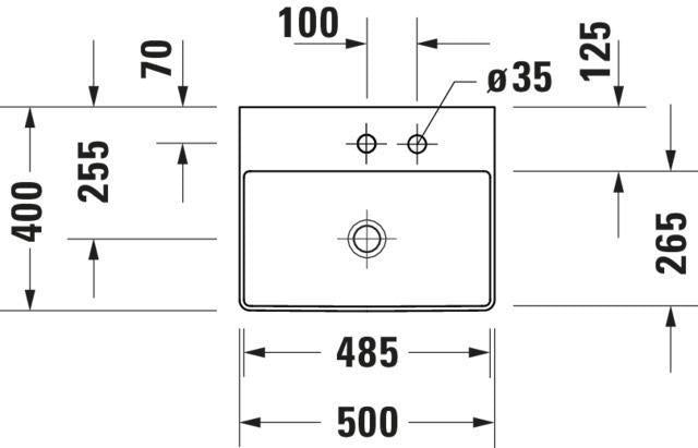 DURAVIT DuraSquare Waschtisch 500 mm weiß mit Hahnlochbank – DuraCeram, ohne Überlauf