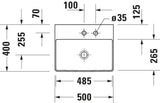 DURAVIT DuraSquare Waschtisch 500 mm weiß mit Hahnlochbank – DuraCeram, ohne Überlauf