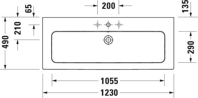 DURAVIT ME by Starck Möbelwaschtisch 1230 mm, 1 Hahnloch mittig, mit Überlauf, weiß