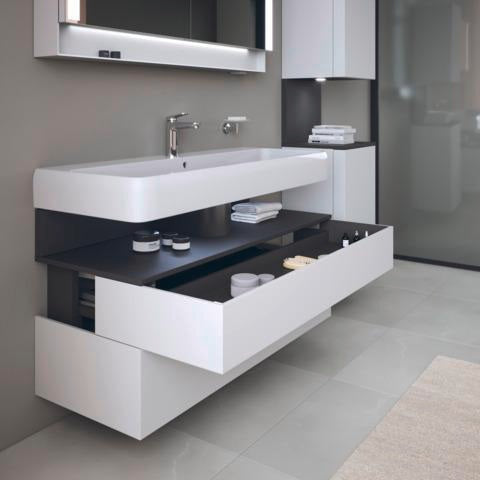 Duravit Qatego Waschtischunterbau 1190 mm – Weiß Matt mit Eiche Schwarz Nische, 1 Auszug, LED