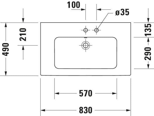 Duravit Möbelwaschtisch ME by Starck 830 mm mit Überlauf und Hahnlochbank, weiß, Durashield