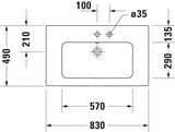 Duravit Möbelwaschtisch ME by Starck 830 mm mit Überlauf und Hahnlochbank, weiß, Durashield