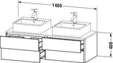 DURAVIT XSquare Waschtischunterbau 1400 mm, 4 Schubkästen, wandhängend, Betongrau Matt