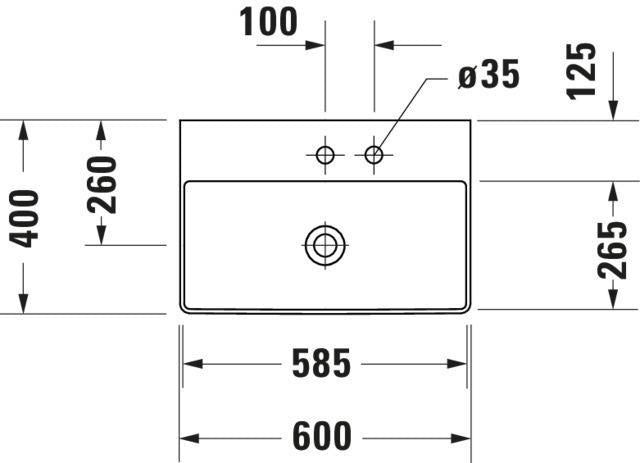 DURAVIT DuraSquare Möbel-Waschtisch 600 mm, DuraCeram, weiß, mit Hahnlochbank, ohne Überlauf