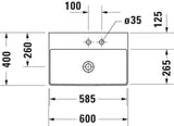 DURAVIT DuraSquare Möbel-Waschtisch 600 mm, DuraCeram, weiß, mit Hahnlochbank, ohne Überlauf