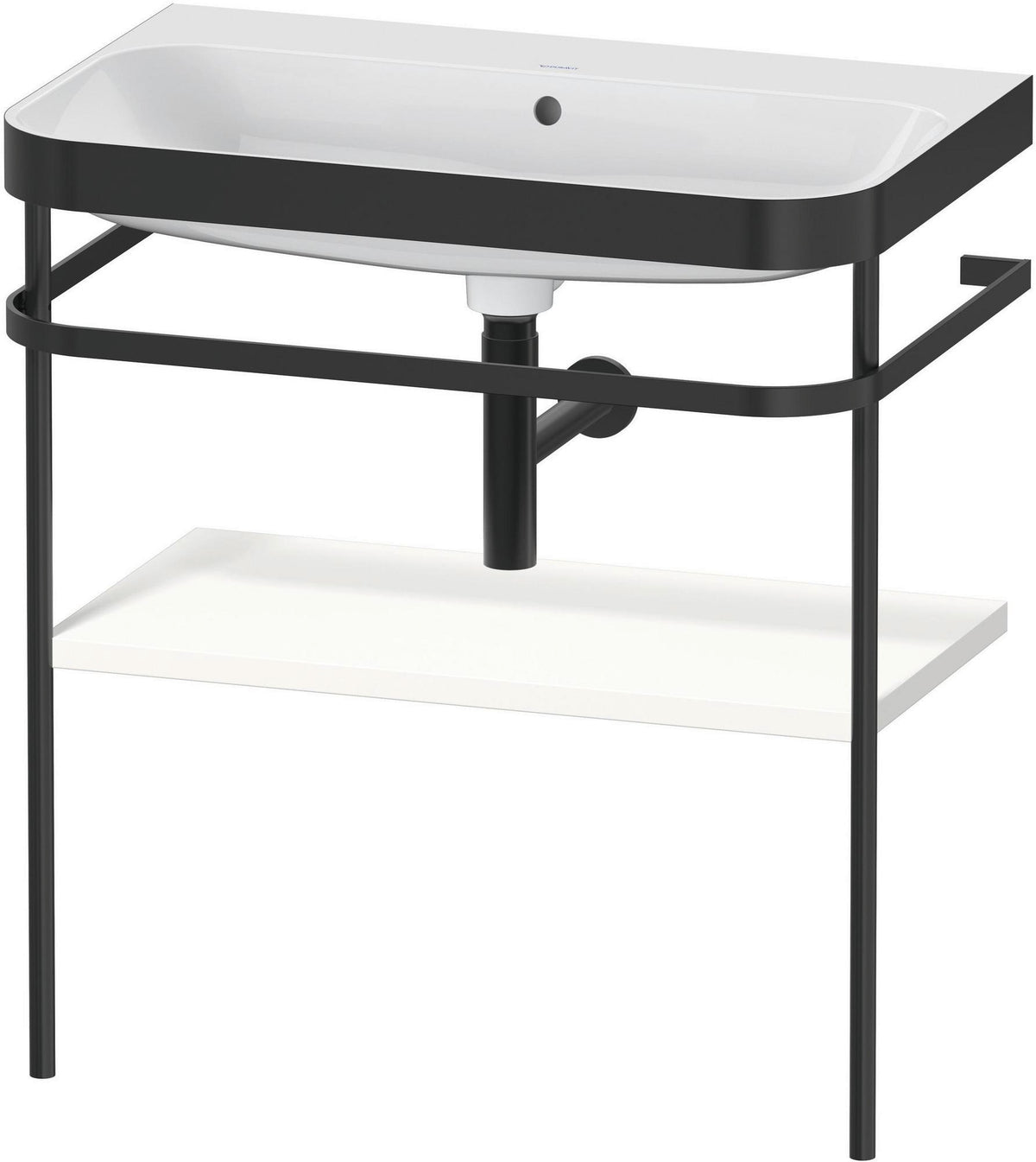 DURAVIT Happy D.2 c-bonded Waschtischset 775 mm mit Metallkonsole, bodenstehend, Weiß Seidenmatt