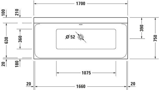 Duravit Rechteck-Badewanne P3 Comforts 1700 x 750 mm, 1 Rückenschräge links, weiss