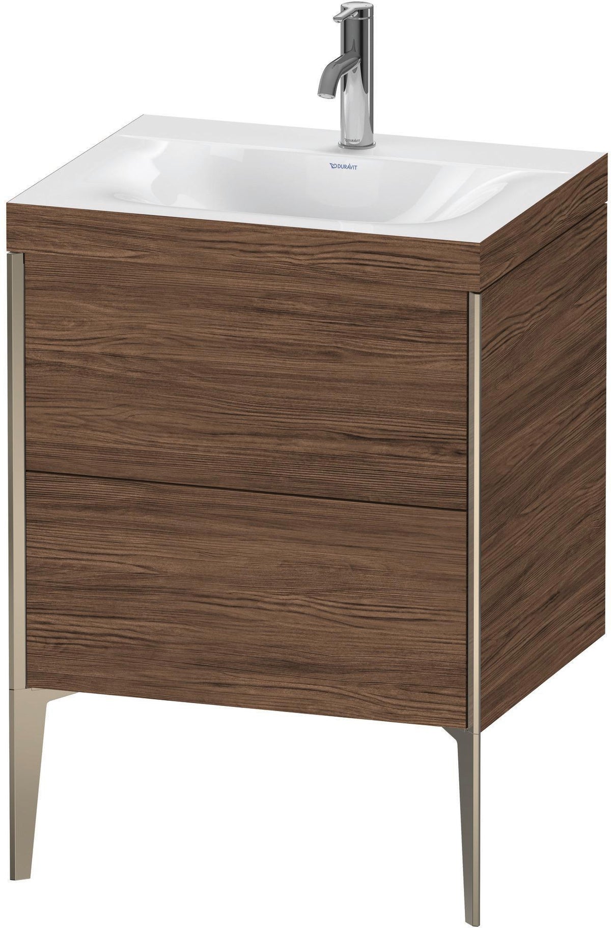 Duravit XViu Waschtischunterbauset 610 mm mit 2 Auszügen, champagner matt / amerikanischer Nussbaum
