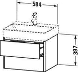 DURAVIT XSquare Waschtischunterbau 584 mm, 2 Schubkästen, Schwarz Hochglanz, wandhängend