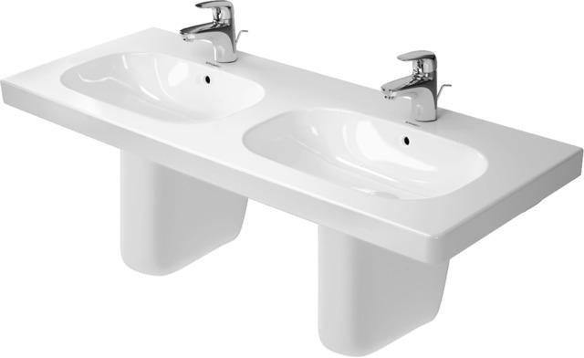 Duravit D-Code Doppelwaschtisch 1200 mm mit Überlauf, Hahnlochbank, 2 Becken, weiß