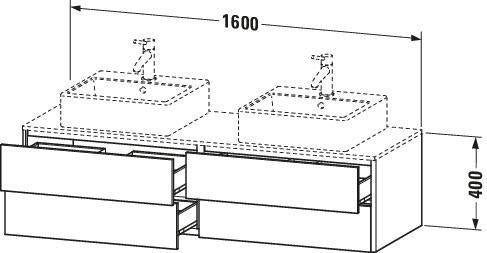 Duravit XSquare Waschtischunterbau 1600 mm betongrau matt, 4 Schubkästen, wandhängend
