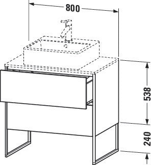 Duravit XSQUARE Waschtischunterbau 800 mm mit integriertem Fußgestell, s-matt ES Ahorn