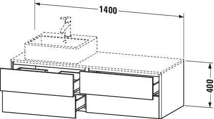 Duravit XSquare Waschtischunterbau 1400 mm mit Schubkasten, Becken rechts, s-matt