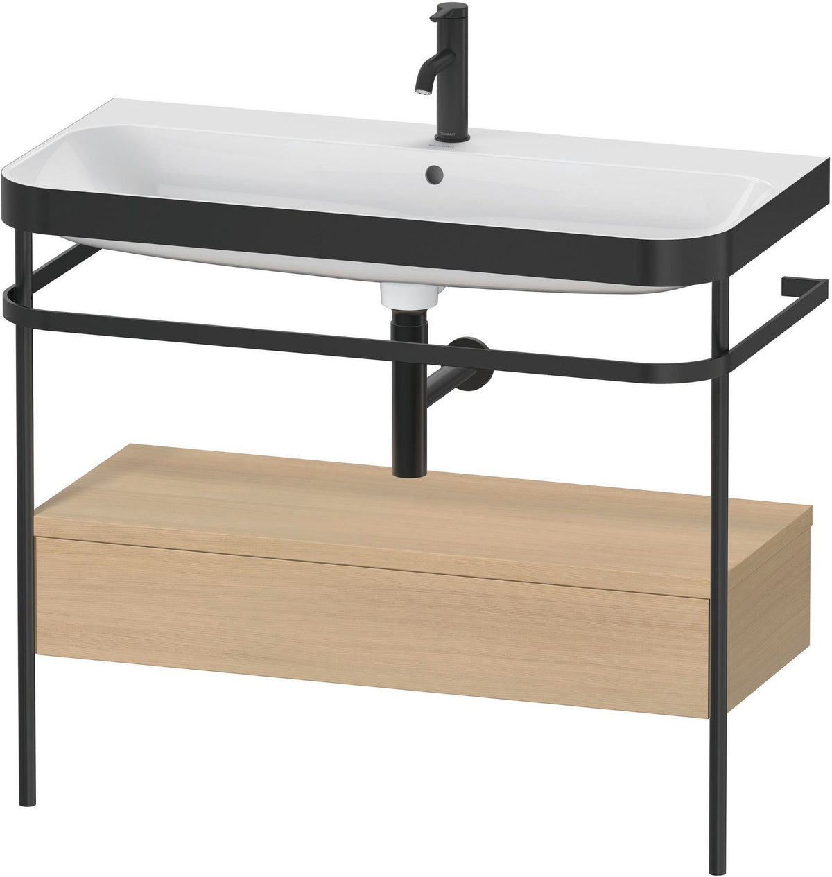 Duravit Happy D.2 c-bonded Waschtischset mit Metallkonsole, Mediterrane Eiche, 975 mm